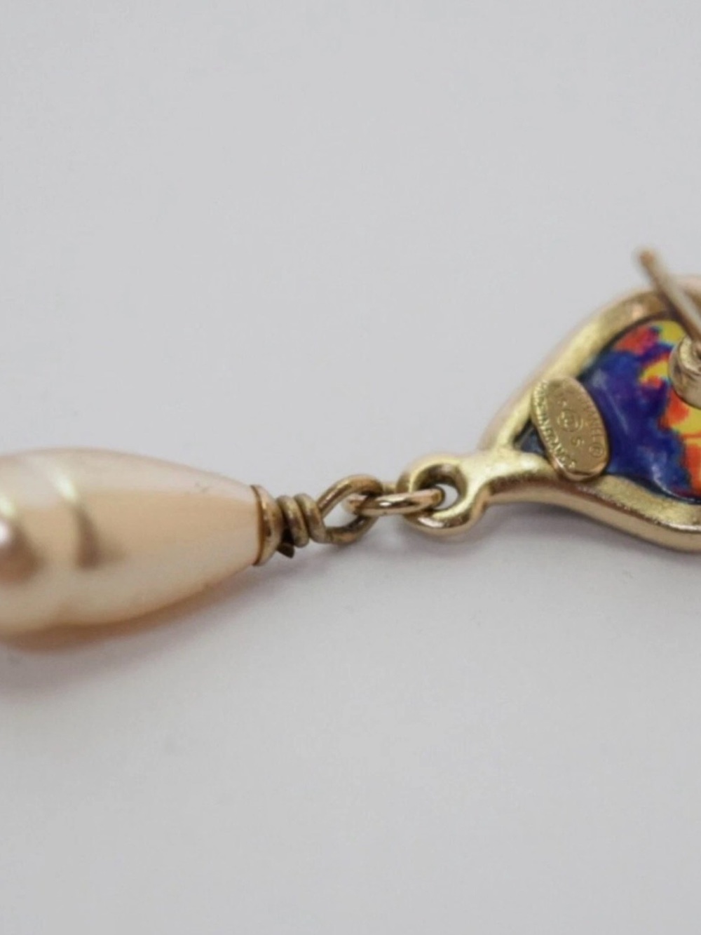 CHANEL Coco Mark Colored Stone Pearl Teardrop Earrings - Picture 6 of 7